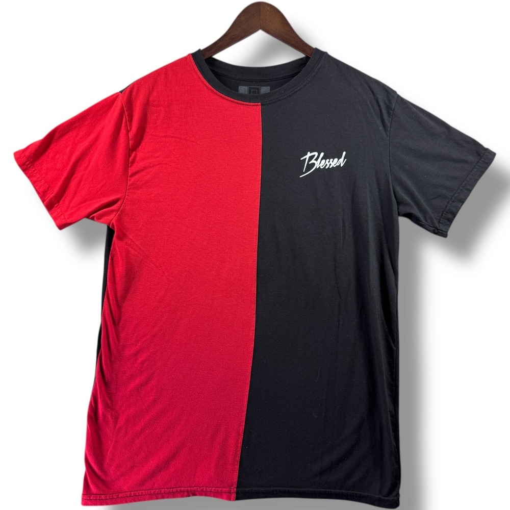 Hustle Gang Blessed Shirt Mens Medium Black Red Split Streetwear Hip Hop Tee